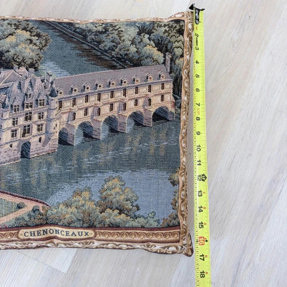 VNTG Chenonceaux France Chateau Tapestry Throw Pillow Woven Castle Decor 16x16